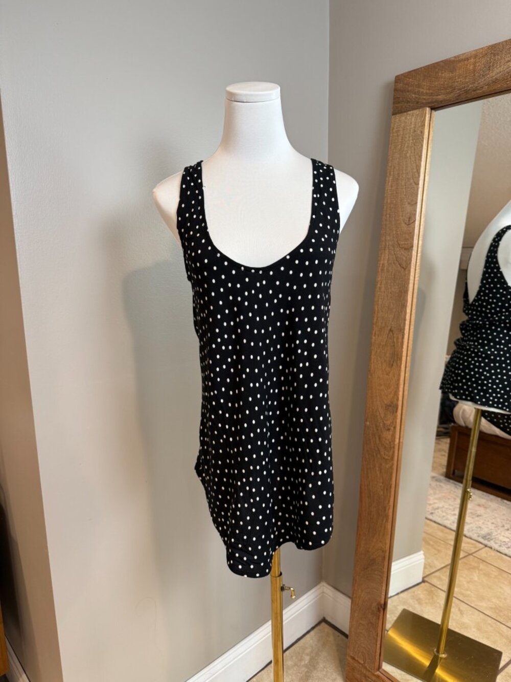 Merritt Charles Black White Polka Dot Scoop Neck Tank Top Size S